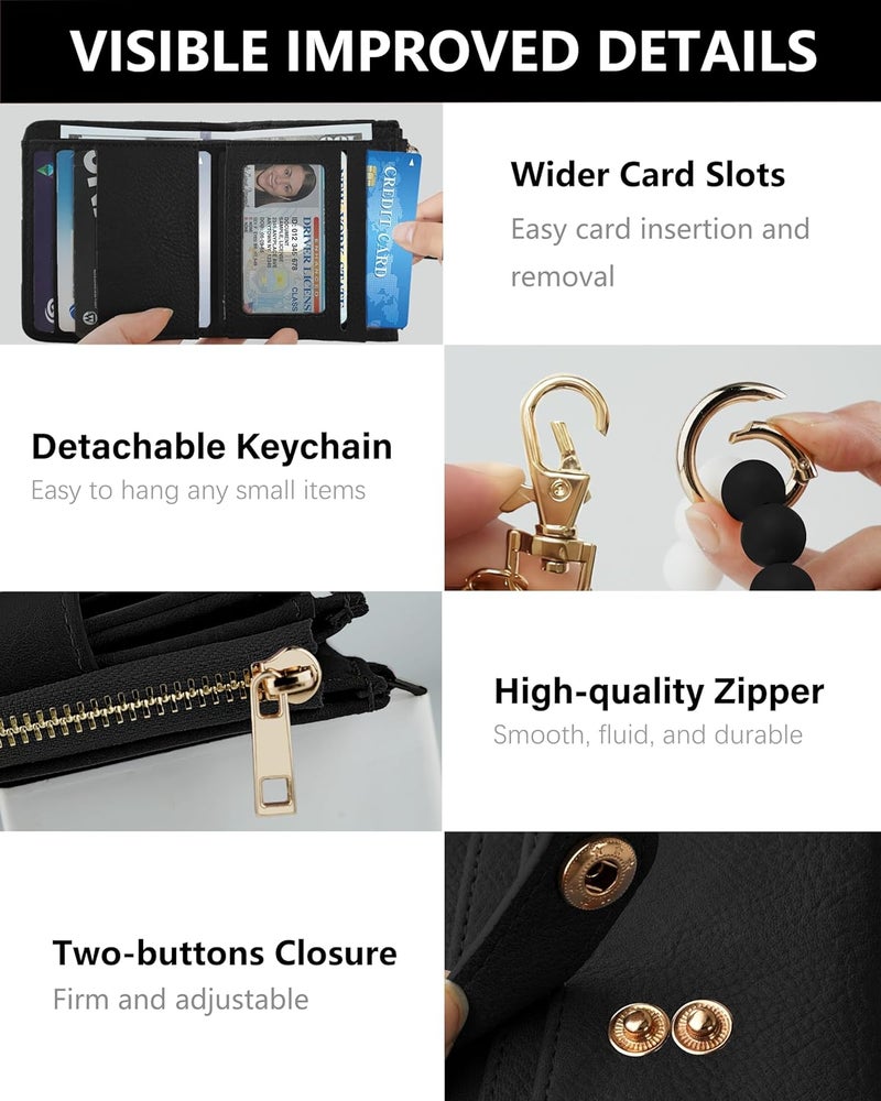 Sunpour Small Wristlet Wallets for Women Keychain Wristlet Wallet RFID Blocking Key Chain Wallet With Zipper Coin Pocket,2 Id Window (Black) - Image 5